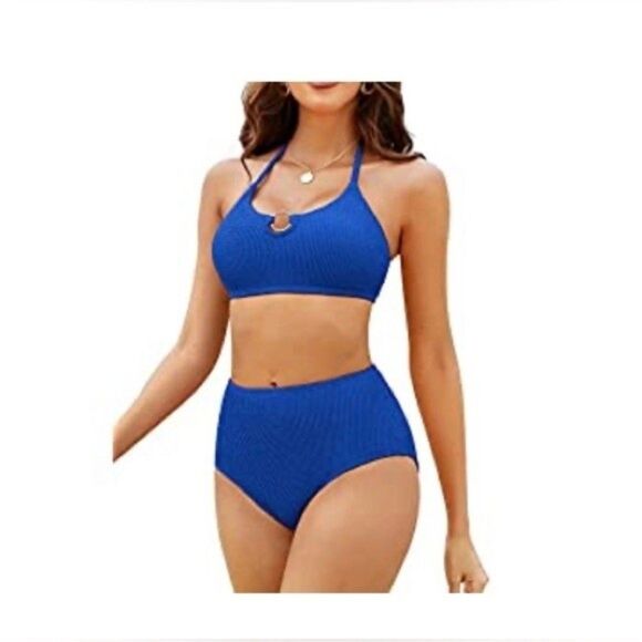 Charmo Women’s Blue High Waisted Halter Bikini Swimsuit Size Small - Picture 1 of 6